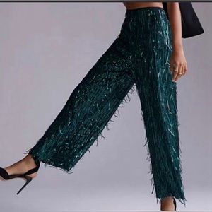 Anthropologie Maeve Sequin Green Pants Party Formal Size 6